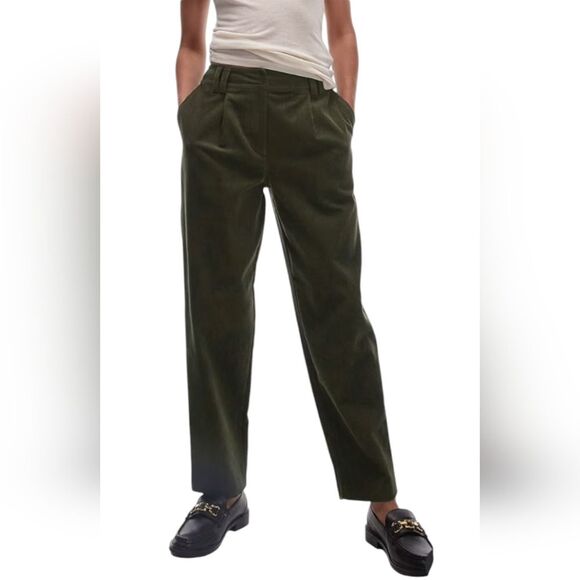 Topshop Olive Green Corduroy Peg Pants Sz 2 or X-Small NEW - Picture 1 of 14